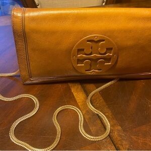 Tory Burch Caramel Leather Crossbody Clutch